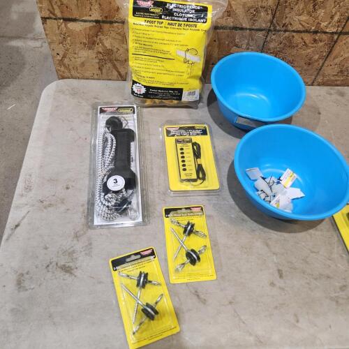 New electric fence testers & gate, insulators, water bowls