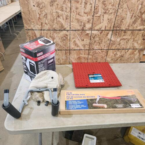 120V Heater, peg board, hat, lifting pick