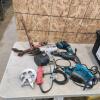 Various power tools, air nailer, chain binder