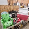 Camping chairs, life jacket, cooler