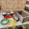 Toolbox, torch hose, trouble light, wooden box