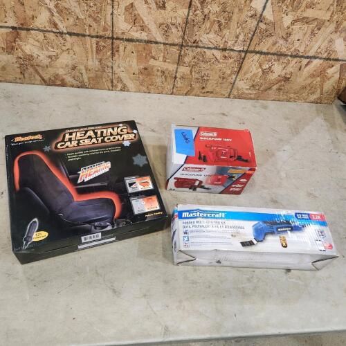 Heated seat covers, 120v air pump, multitool