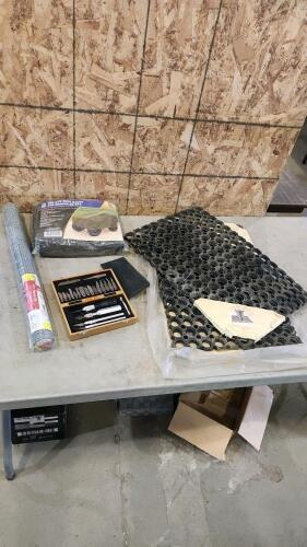 3 rubber mats, ATV cover, hobby knife kit, galvanized hardware cloth