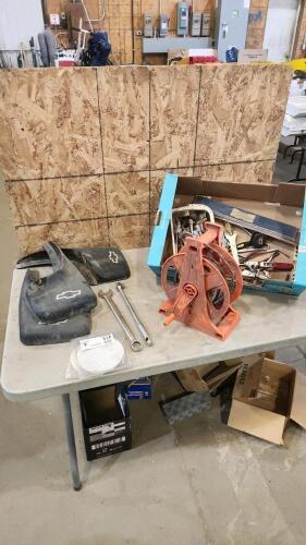 Misc tools, mud flaps, extension cord w reel