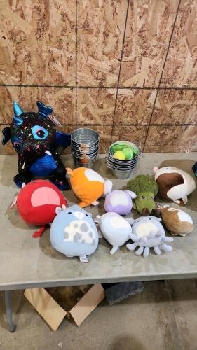 Squishmallows, tin buckets, etc