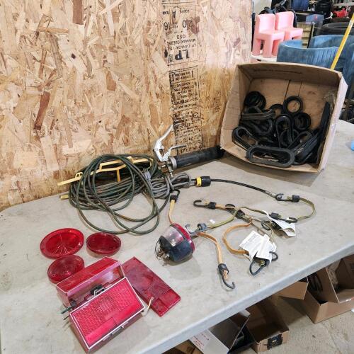 Ext cords, grease gun, trailer light parts