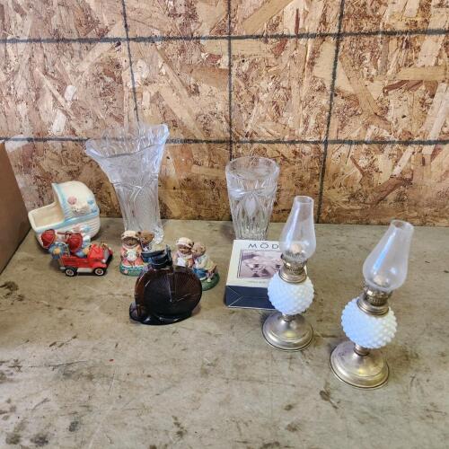 2 Oil lanterns & various glassware