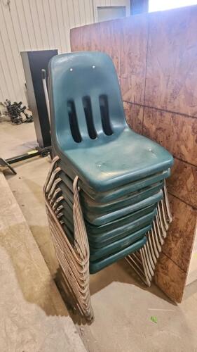 11 Plastic stacking chairs w slight damage