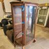 Bow front cabinet missing one side glass w shelves, 40"W 14"D 61"H