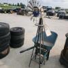 5'H Decorative windmill w broken part, wheelbarrow