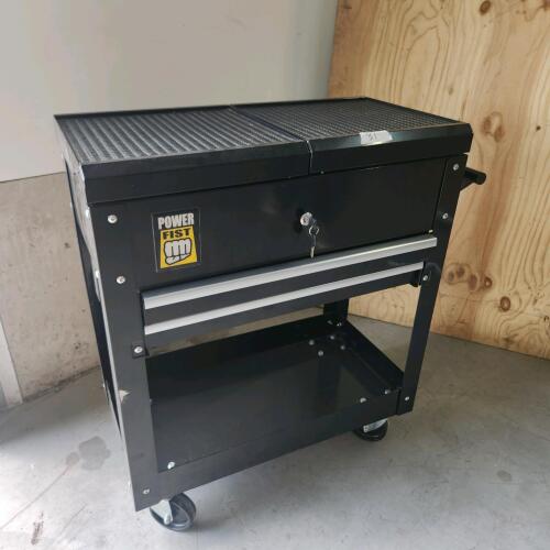 Locking mechanics cart w slide open top