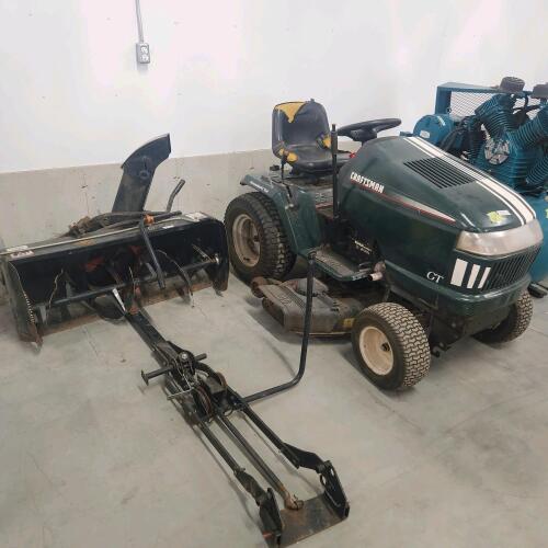 20hp Craftsmanship riding mower w 42" front mount blower & 46" deck, running