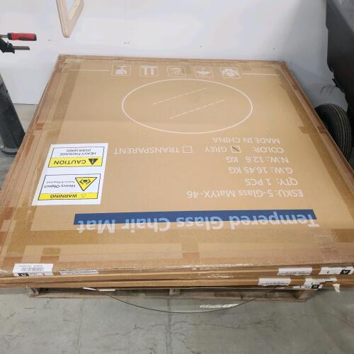 Skid of round heavy tampered glass chair mats