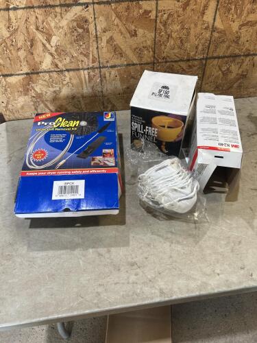 Mac funnel, safety masks, dryer cleaning kit
