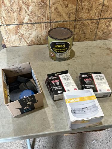 Hockey pucks, smoke alarms, scale, Harbor Grey polyurethane florenamel