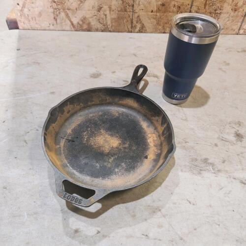 10" Cast frying pan, yeti travel mug