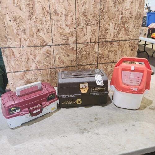 2 Empty tackle boxes & bait bucket