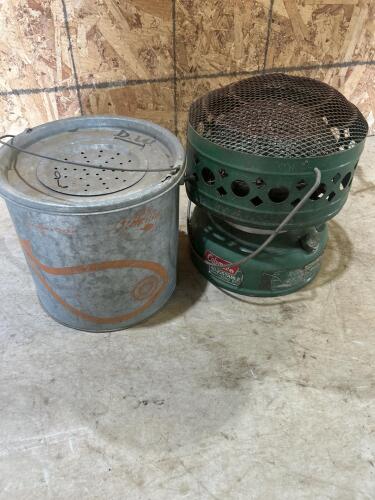 Kerosene heater, bait bucket