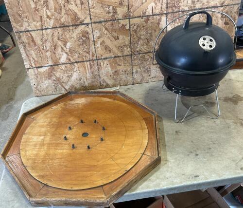 Crokinole board, charcoal bbq