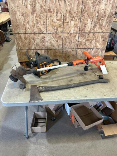 Chainsaw for parts, electric string trimmer, axe