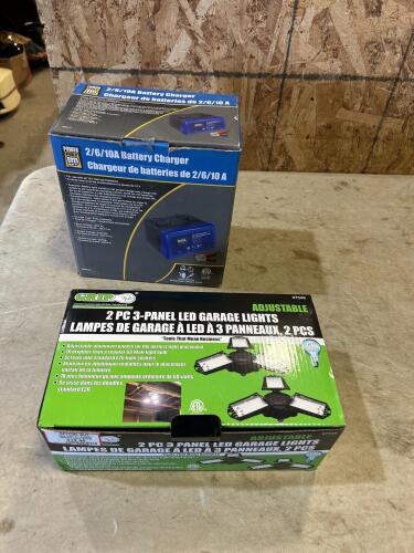 12v battery charger, LED garage lights