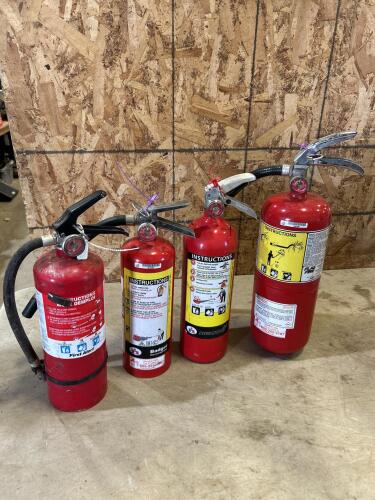 4 various size charged fire extinguishers