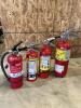 4 various size charged fire extinguishers