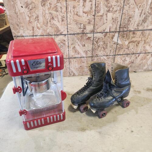 Popcorn maker, sz 10 vintage roller skates