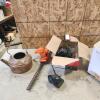 Wireless security cameras, hedge trimmer, mini figurines