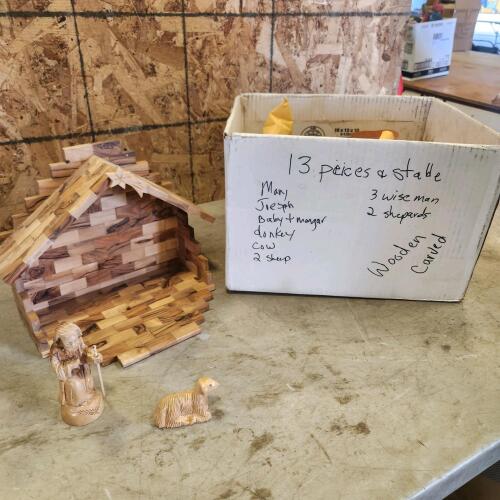 13 Piece wooden nativity scene