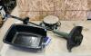 Electric string trimmer, string lights, pet crate