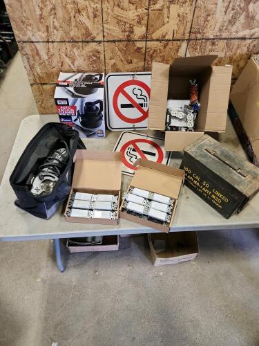 Tile saw, vacuum, various electrical, ammo box etc