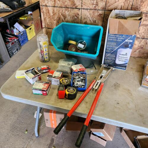 Finish nails, tape measures, etc