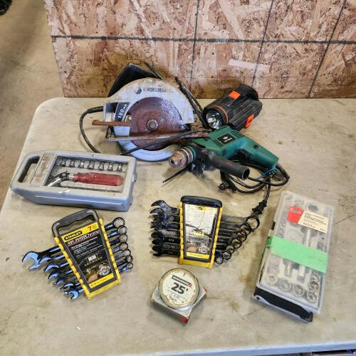 Metric & SAE wrench sets, various power tools, etc.