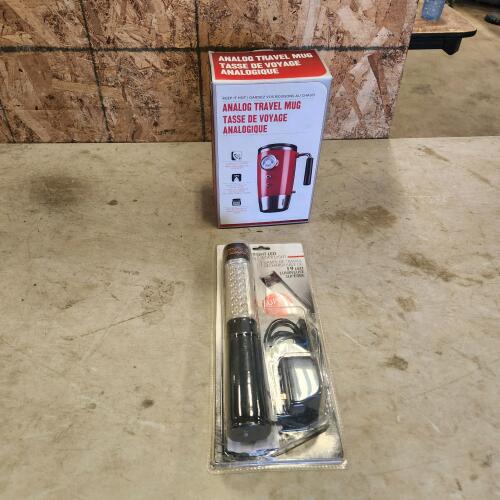 Unused 12v travel mug, cordless work light