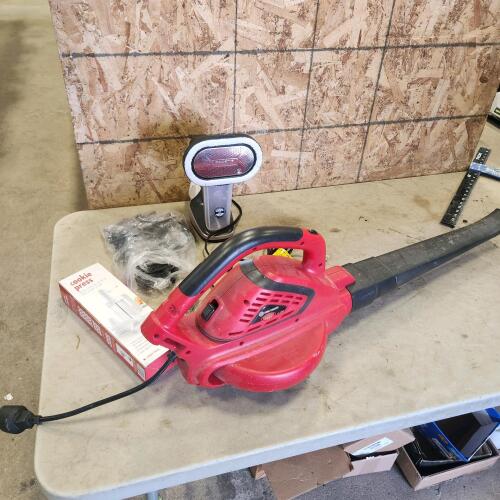 Cupboard hinges, lint vac, cookie press, electric leaf blower