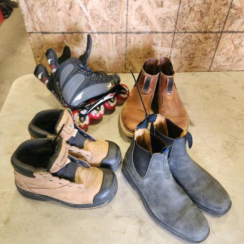 Sz 4 rollerblades, sz 8.5 used work boots, sz 9 boots