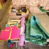 Power bars, bulbs, tarp size unknown, play tent, life jacket