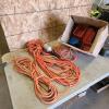 Trouble light, ext cords, hardware bins