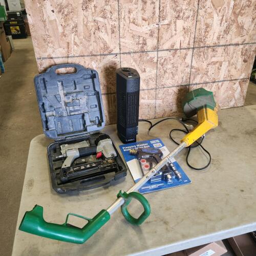 Air trim nailer, heater, pressure washer spray gun, electric trimmer