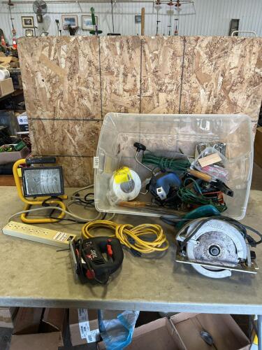 Trouble light, Makita circle saw, Skil jigsaw, ext cords, etc