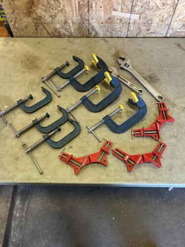 Adj wrenches, C clamps, corner clamps