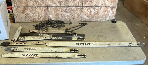 Chainsaw bars, assorted chains