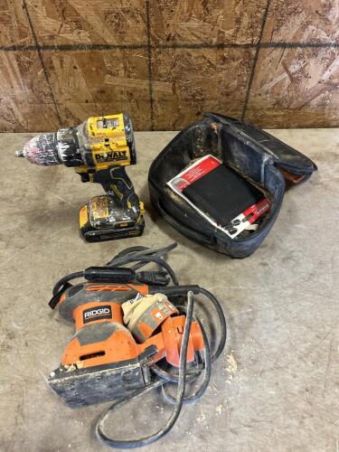Ridgid palm sander, 20V Dewalt compact drill w battery