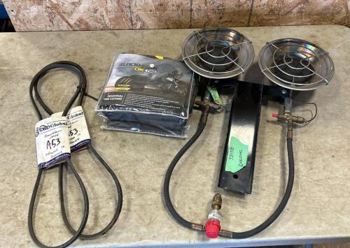 Propane heater, tire covers, v belts