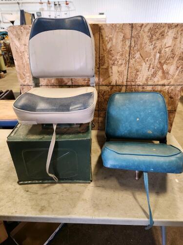 2 Boat seats, metal storage bin