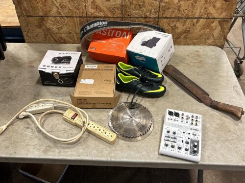 Yamaha mixing console, battery powered camera, car air pump, sz 4 Nike cleats