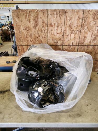 Assorted hockey helmets