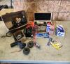 powder chalk, safety glasses, used lock, etc