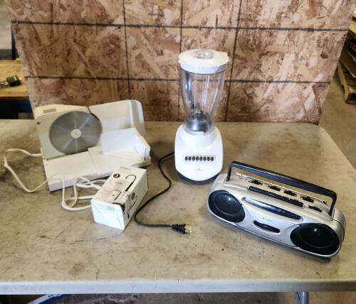 Blender, meat slicer, mini espresso maker, radio
